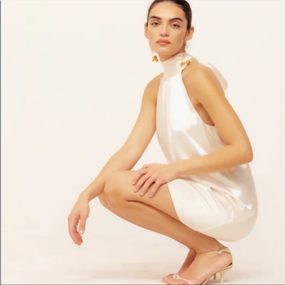 Reformation Corinth Silk Halter Neck Ivory Mini Dress
